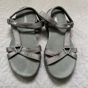 Skechers Sandals SZ 9 On The Go 600 Brilliancy Ankle Strap Black Grey Outdoor